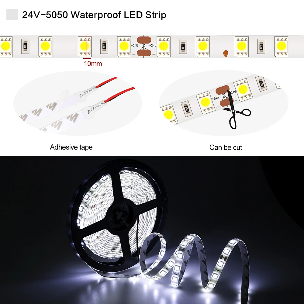 DC 24 В 5050 светодиодная лента 60 Светодиодный s/m 5 м/рулон 300 светодиодный s IP20 IP65 водонепроницаемая светодиодная лента 5050 RGB Белая теплая светодиодная лента