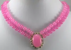 Оптовая продажа 2 ряда розовый натуральный нефритовый шарик цепочки и ожерелья с 13*16 мм кулон