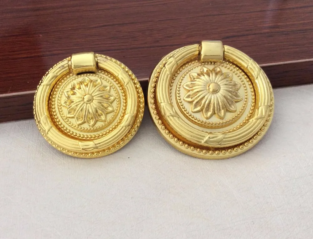 

Gold Flower Drop Ring Drawer Pulls handles knobs Dresser Handles / Cupboard Knobs Cabinet Handles Kitchen Hardware