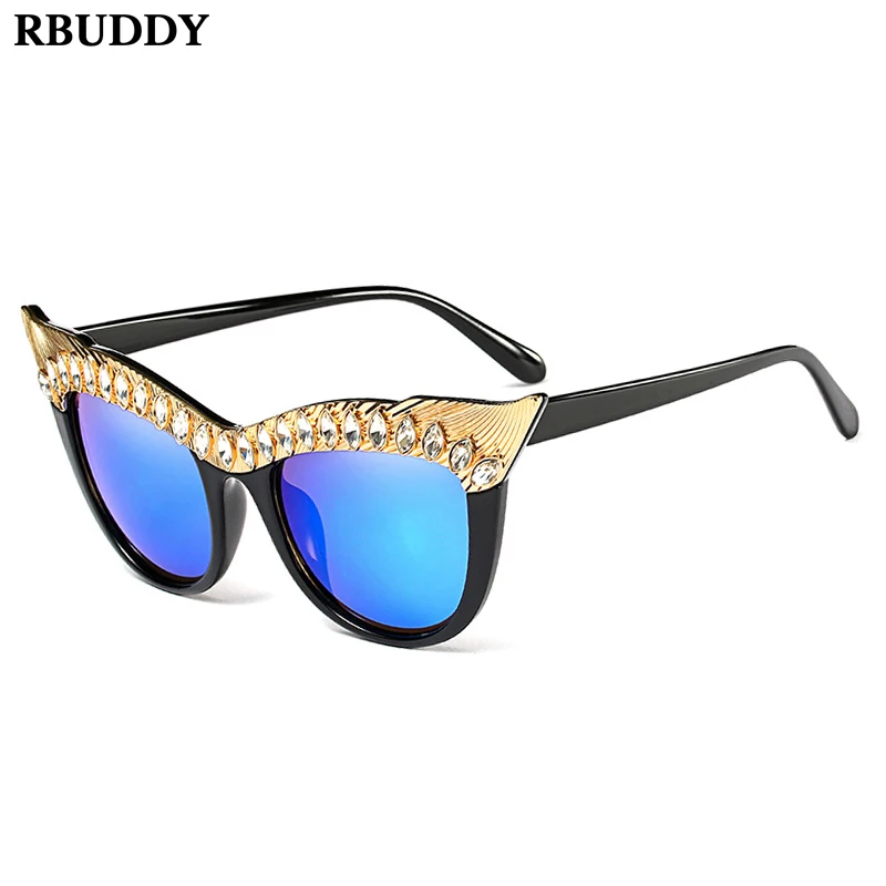 

RBUDDY Diamond Personality Women Sunglasses Gold Oversized Men Cat Eye Sun Glasses Retro Gothic Female Shades gafas de sol UV400