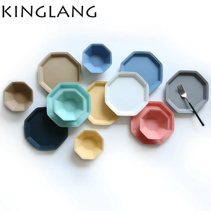 

high quality Japanese ceramics frosted octagonal plates, Western dishes, salad bowls, rice bowls, tableware matte