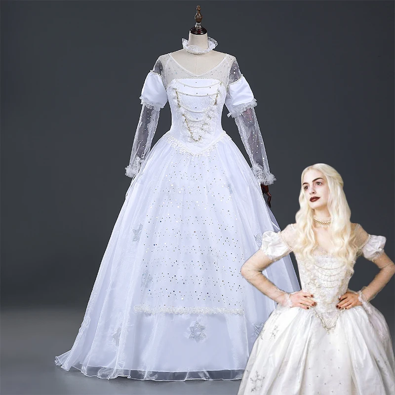 

Movie Alice in Wonderland The White Queen Cosplay Costume white Fancy Dress for adults Custom Made