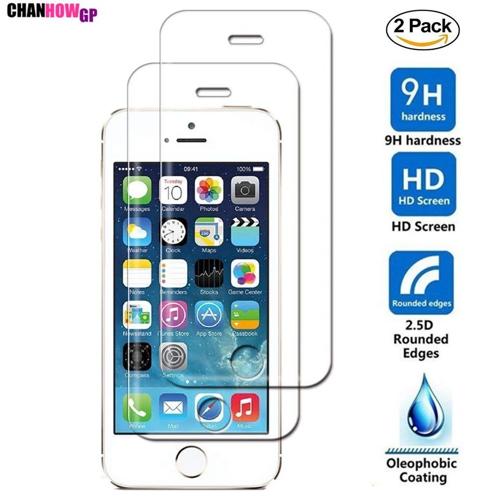 2 Pack Tempered Glass Screen Cover For iPhone 5 5s 5c On i5s Glass