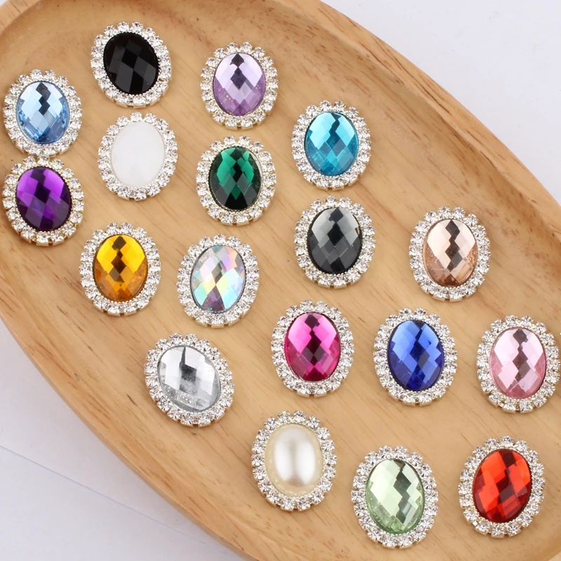 

120PCS 20MM*25MM Horse Eye Silver Button For Wedding Invitation Shiny Flatback Buckle Rhinestone Buttons For Decoration