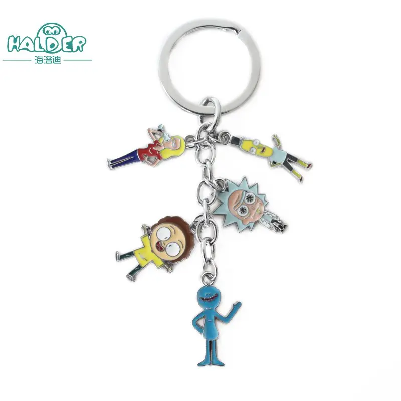 

Halder Anime Rick and Morty Figures Key Chains Rick Sanchez Morty Beth Jerry Keyring Round Cartoon Trinkets Accessories Keychain