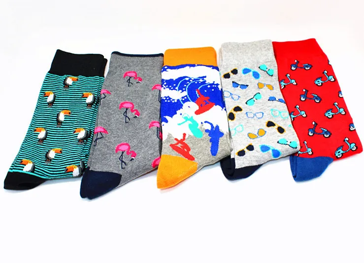 Fashion cotton fashion hip hop men's socks trend Harajuku shark tiger flamingo skateboard happy socks men's Christmas gift socks