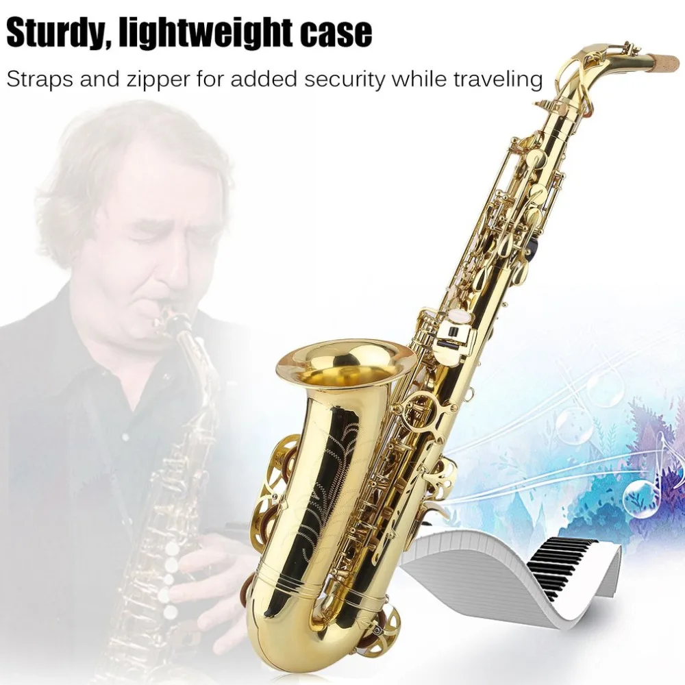 

High Quality Professional Golden Eb Alto Sax Saxophone + Cork Grease Gloves+Strap+Cloth Instruments Parts Hot Sale