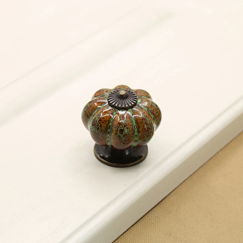 

New 6Pcs Ceramic Glazed Pumpkin Knobs Vintage Cabinet Door Pull Furniture Kitchen Drawer Handle SF66