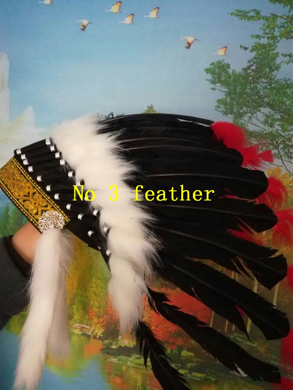 

Black Indian feather Headdress indian War Bonnet for halloween costume decor handmade american customs