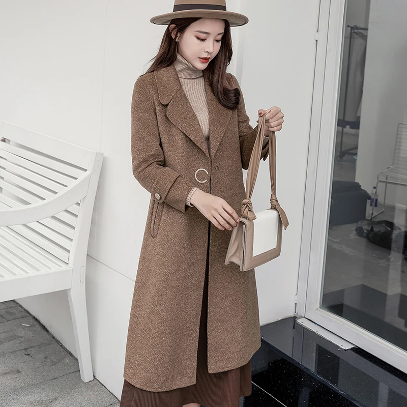 

2019 autumn and winter new wool coat women's long loose cashmere sweater coat
