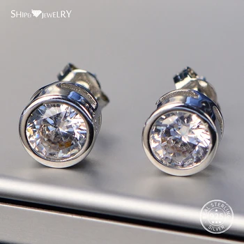 

ShiPei 100% 925 Sterling Silver Fine Jewelry Top Grade Created Moissianite Round Stud Earrings for Women Birthday Gift