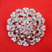 2016 New Round Fashion Ladies Rhinestone Crystal Alloy Flower Bouquet Silver Tone Brooch Pin, Item No.: BH7699
