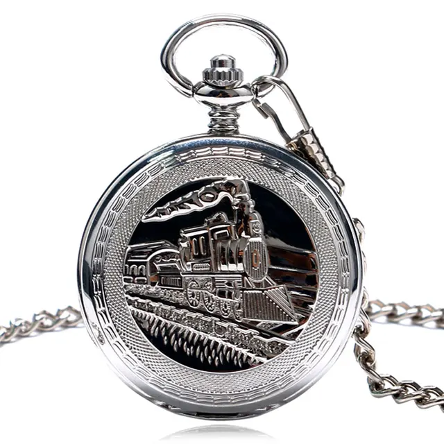 Men Pocket Watch Silver FOB Running Steam Train Unique Women Pendant Necklace Ch Men Pocket Watch Silver FOB Running Steam Train Unique Women Pendant Necklace Ch
