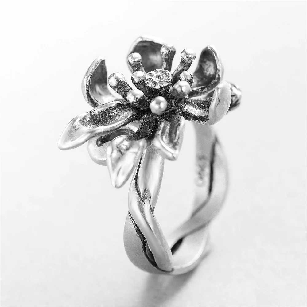 flower weave original Rings 100% Sterling 925 silver Jewelry Vintage Adjustable rings for women girl gift