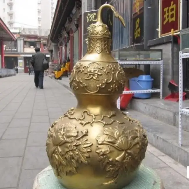 

16"China exquisite craftwork Brass Feng Shui chrysanthemum wealth Gourd