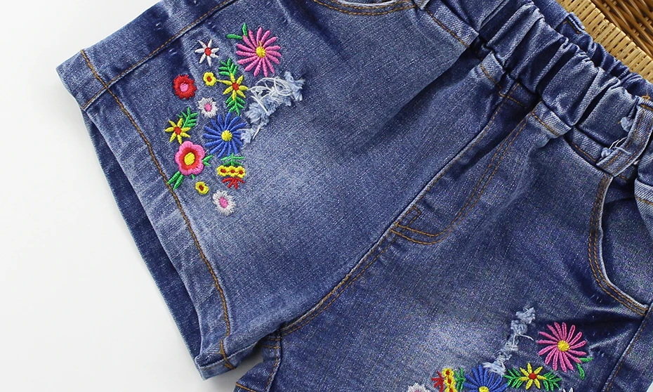 Artishare/джинсы для девочек, короткие джинсы с цветочной вышивкой повседневные джинсы для девочек Подростковая джинсовая одежда для девочек 6, 8, 10, 12, 13, 14 лет