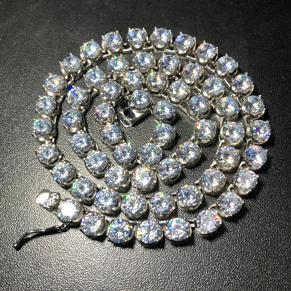 

Colorful.Gem Men's hip hop Jewelry new 6mm stainless steel claw set zircon row of necklaces 1Row Tennis ice out chain Necklace