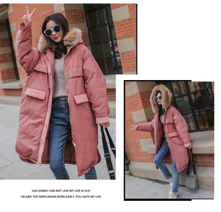 30 Degree Women Winter Coat Thick Warm Ladies Down Jacket Parkas Duck Cotton Large Real Fur Collar Long Female Overcoat