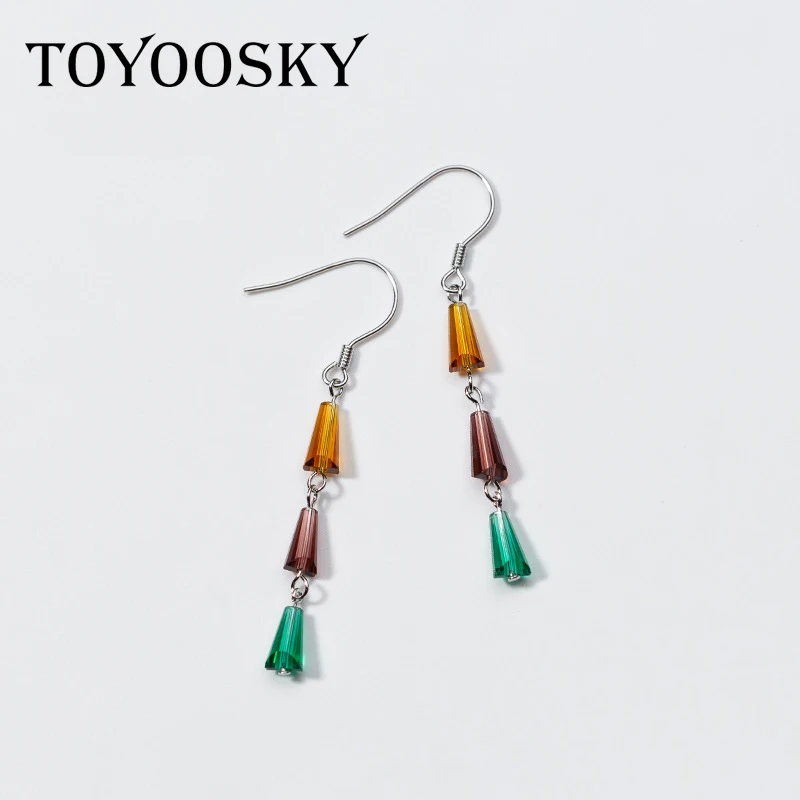 

Real 925 Sterling Silver Earrings Simple Color Synthesis Crystal Earrings Temperament Geometry Ear Jewelry