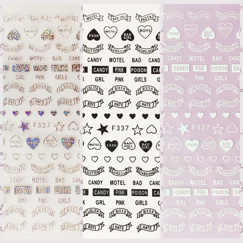 

1 Sheet Empty Solid Heart Stars BAD BOYS FXXK Word Bar Line Draw Self-Adhesive Nail Art Stickers DIY F337# Top-Grade Packing