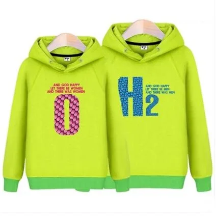 Унисекс для женщин и мужчин любовники письмо H2O воды молекулярный хлопок Толстовка пары пальто пуловер с капюшоном осень зима теплый 8 цветов - Цвет: Green Ladies
