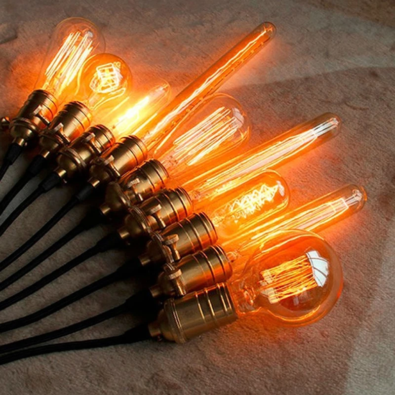 Американский Винтаж лампы накаливания эдиссона вольфрамовый провод источник света подвесные светильники 110 В 220 в E27 латунный держатель для лампы накаливания