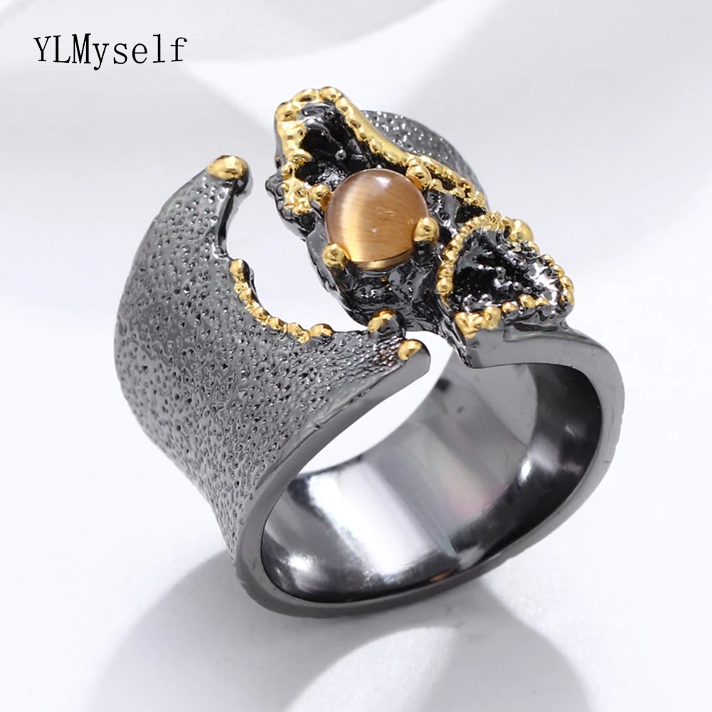 Online Brillante increíble anillo grande anillos de piedra color oro negro de lujo Vintage gran anillo de cóctel joyería de fiesta de las mujeres