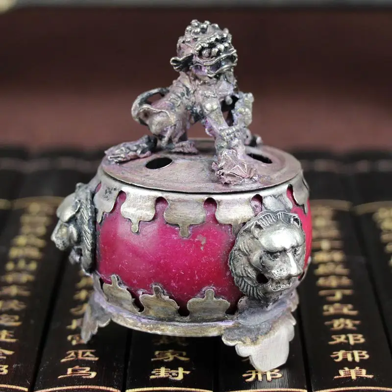 

China Old Beijing old goods Silver packet jade smoked incense burner