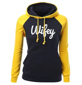 

WIFEY Letter Print Casual Women's Hoodies 2018 Autumn Winter Sweatshirt For Women Brand-Clothing Harajuku Hipster Raglan Hoody