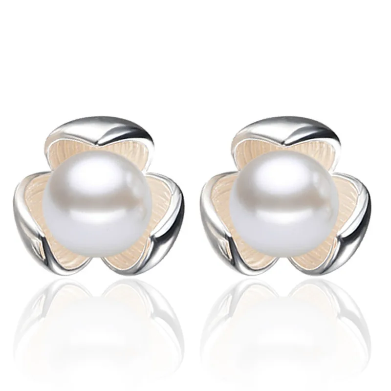 

2018 New Fashion 925 Sterling Silver Earrings Lucky Imitation Pearl Stud Earrings For Women Fine Jewelry Wholesale