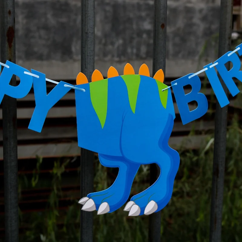 Мотив динозавра день рождения письмо тянуть флаг с днем рождения тянуть баннер с цветком для DIY ребенка день рождения украшения
