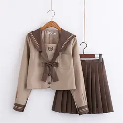 Для девочек матрос школьная форма JK японская Униформа студент косплэй комплект из двух предметов топы с длинными рукавами + плиссированная