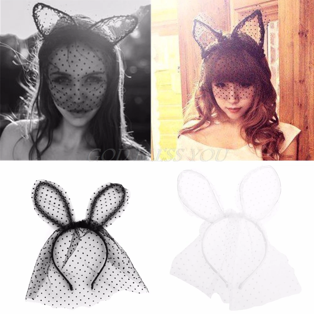 

Costume Party Headband Sexy Lace Veil Mask Bunny Dot Cat Ears Hairband Headdress