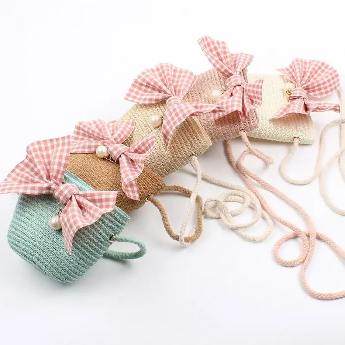 New Children Bag Straw Hat Set Hand-woven Bow Single Shoulder Bag Sun Straw Hats LMH66