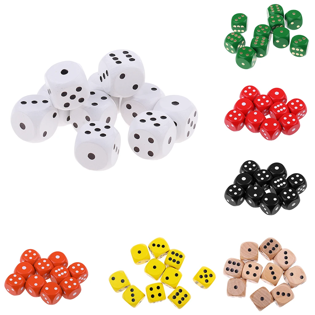10Pieces Wooden Dice D6 Six Sided Dotted Dice for Dungeons and Dragons DND MTG DIY Outdoor Caping Hiking Gaming Gift Supplies