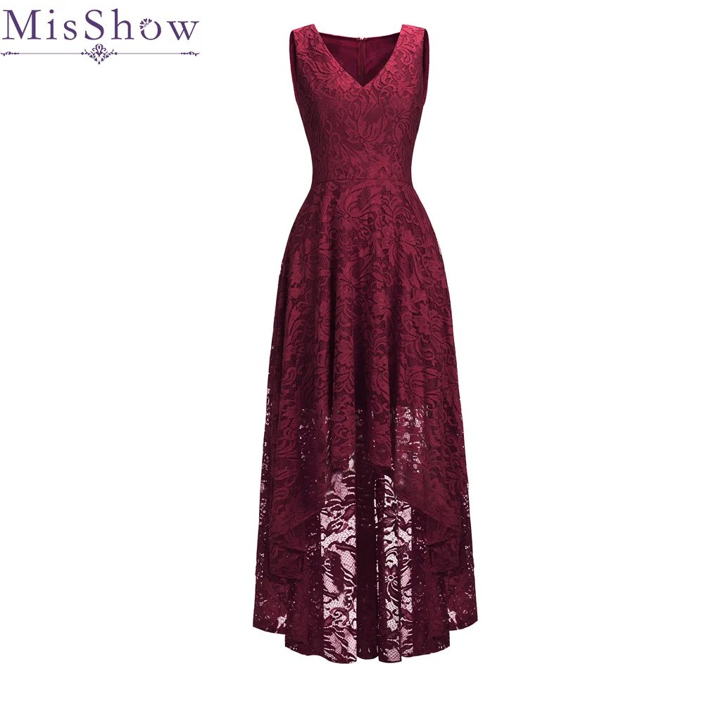 

Hot Fashion Women Ladies Sleeveless Long Cocktail Dresses Women Ladies V Neck Lace Elegant High low Cocktail Party Dresses 2019