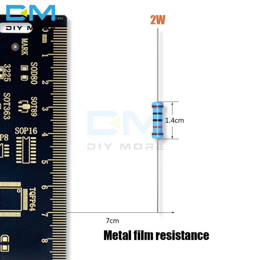100 шт. металлический пленочный резистор 2 Вт 1R-1M Ом Сопротивление 1% + 1%-1% электронный Diy резистор