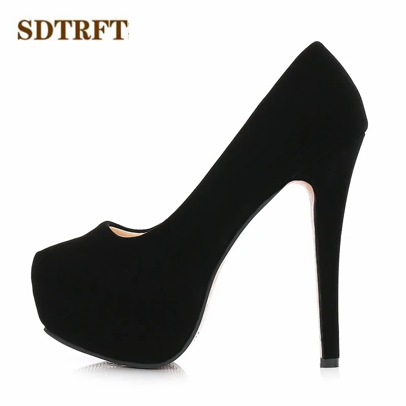 SDTRFT zapatos mujer Spring/Autumn 2018 Fashion Stilettos 11/14cm Thin High-Heeled party Flock shoes woman crossdresser pumps