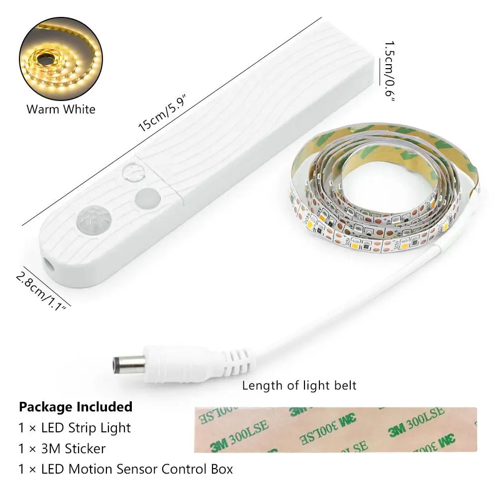 Гибкая лента 5v Водонепроницаемый светодиодная полоса 1/2/3 м движения Сенсор 2835 Светодиодная лента тесьма Батарея работает для бассейна освещение кухонного шкафа - Испускаемый цвет: sensor warm white