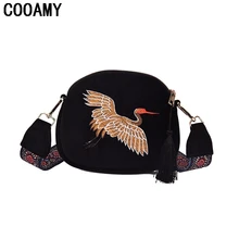 Fashion Women Messenger Bags Mini Velvet Embroidery Shoulder Bags Crane Shell Wild Strap Handbags Tassel Vintage Crossbody Bag