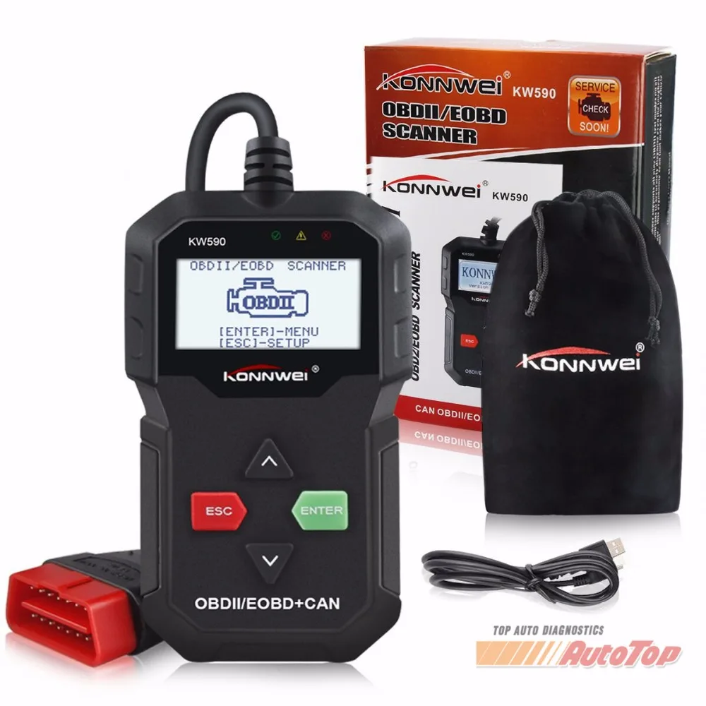 KW590 OBD2 Авто диагностический сканер нескольких языках OBDII код читателя автомобильной сканер неисправности код ошибки чтения