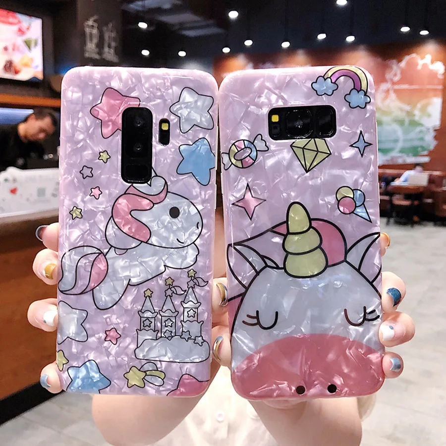 

glitter foil unicorn tpu case for samsung galaxy s10 s9 s8 plus note 9 8 case cover cute cartoon soft silicon phone bag capa fun