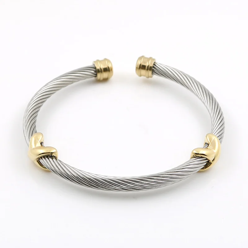 

MSX Ladies bangles Cross Charming Stainless Steel Silver Stripe Wire Chain Cable Mens Womens Bracelet Bangle For Women Jewelry