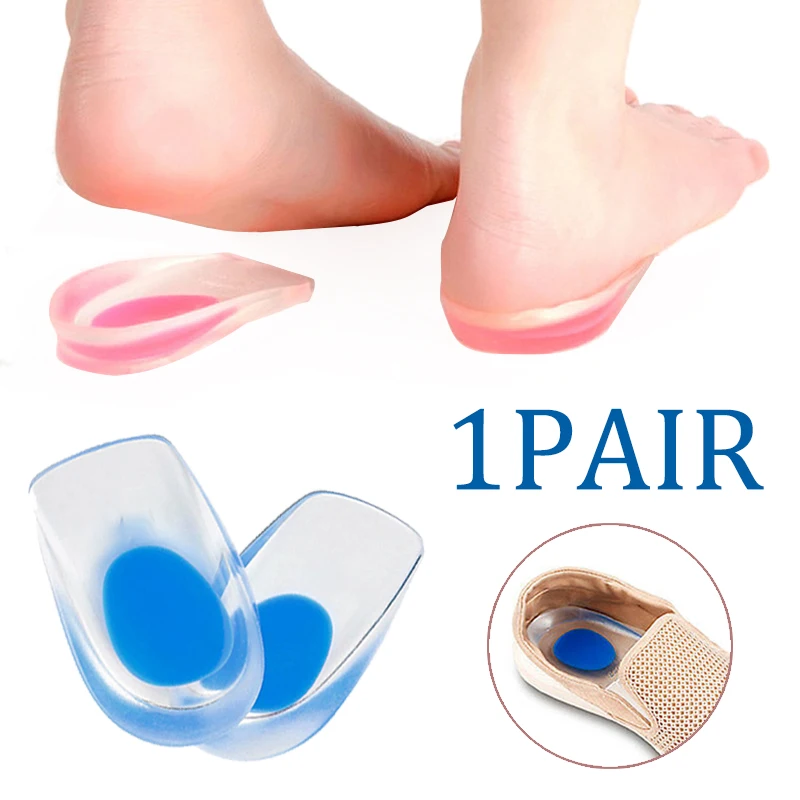 1 Pair Silicone Gel Heel Cups Support Pad Small Pink/Big Blue Foot Orthotic Insoles Plantar Care  for Prolonged Standing