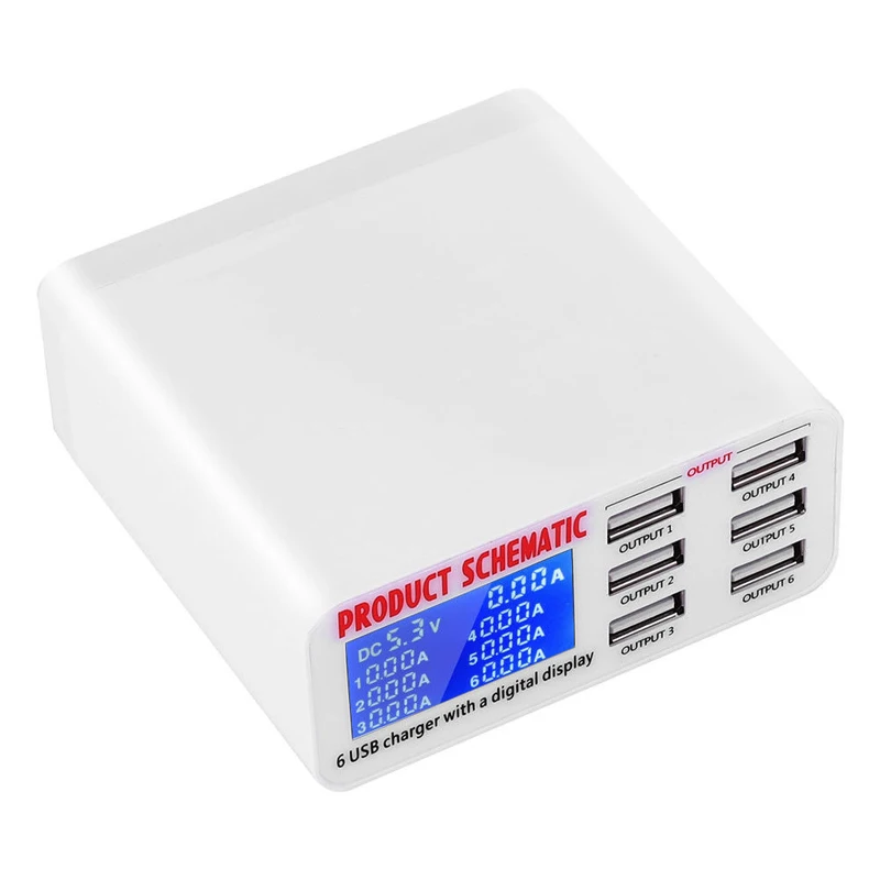 6 портов USB дорожное зарядное устройство ЖК-цифровой дисплей зарядная станция Смарт многопортовый usb зарядка 5 в 2A ЕС/США штекер