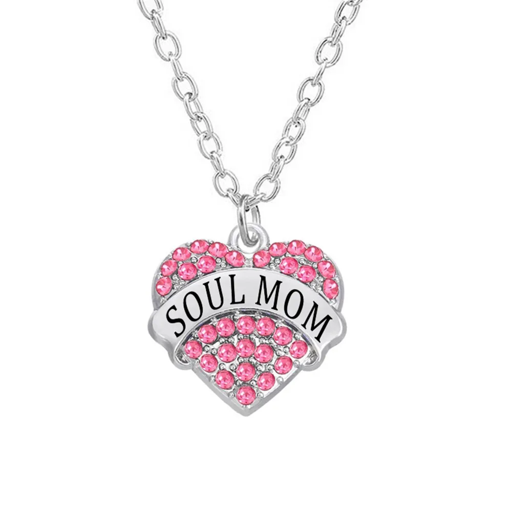 Ожерелье с гравировкой в виде сердец и кристаллов для мамы крестной|drop necklace|heart
