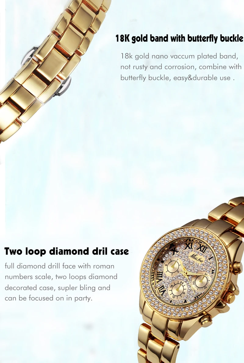 MISSFOX, женские часы, роскошные часы, Женская мода, Relogio Feminino, хронограф, римское золото, женские часы, кварцевые наручные часы