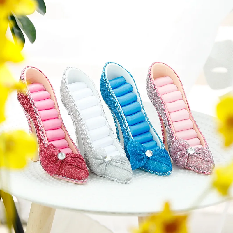 

4 Colors Exquisite Retro High-heeled Shoes Ring Earring Storage Box Jewelry Display Stand Rack Desktop Decor for Woman Gift New