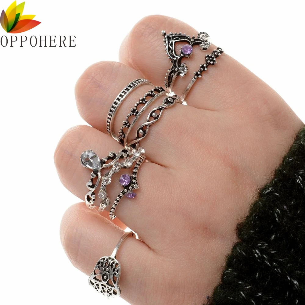 

OPPOHERE 10Pcs/Set Retro Arrow Moon Midi Finger Knuckle Rings Boho Fashion Jewelry Gift