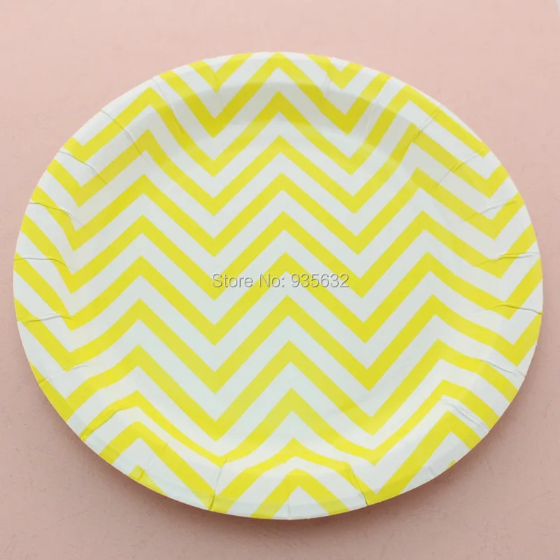 greatdeal 9 yellow chevron round paper plates wholesale in dishes